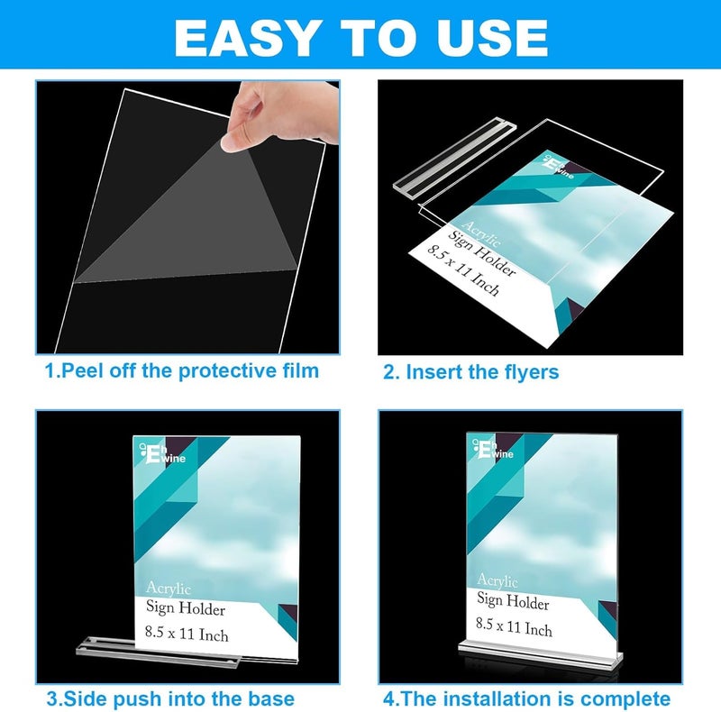 EHWINE Acrylic Sign Holder 8.5 x 11, 10 Pack Double-Sided Stand up Table Top Sign Holders, Clear Acrylic Picture Frame Menu Flyer Paper Holder Display Stand for Office Business Store Wedding Party - Image 5